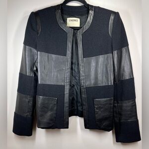 NWOT L’Agence Women’s Harper Leather‎ and Wool Contrast Blazer in Black Size 2